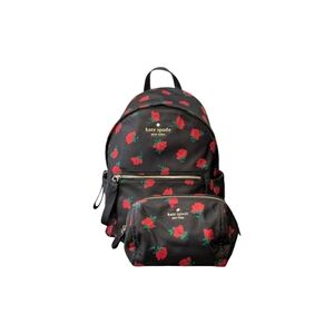 EUC Kate Spade ♠️ Chelsea Medium Backpack/pouch SET black nylon Red Rose Print